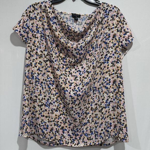 Ann Taylor Tops - Ann Taylor Factory Shirt Womens XL Blue Pink Yellow Floral Cowl Neck Blouse